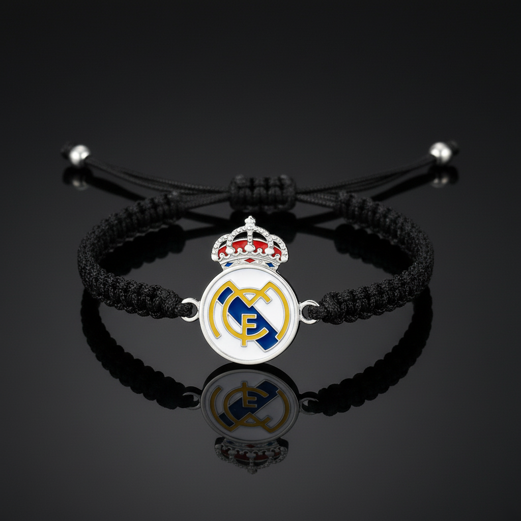 Pulsera Real Madrid - Cordón Negro con Escudo Esmaltado